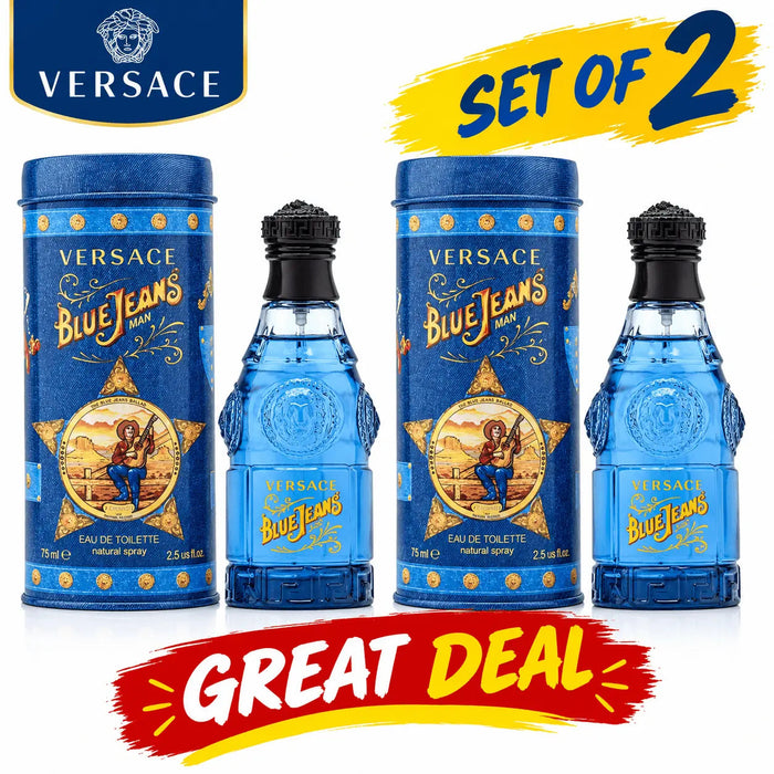 Versace Blue Jeans Eau de Toilette 75ml x 2 Men's Perfume Duo Set
