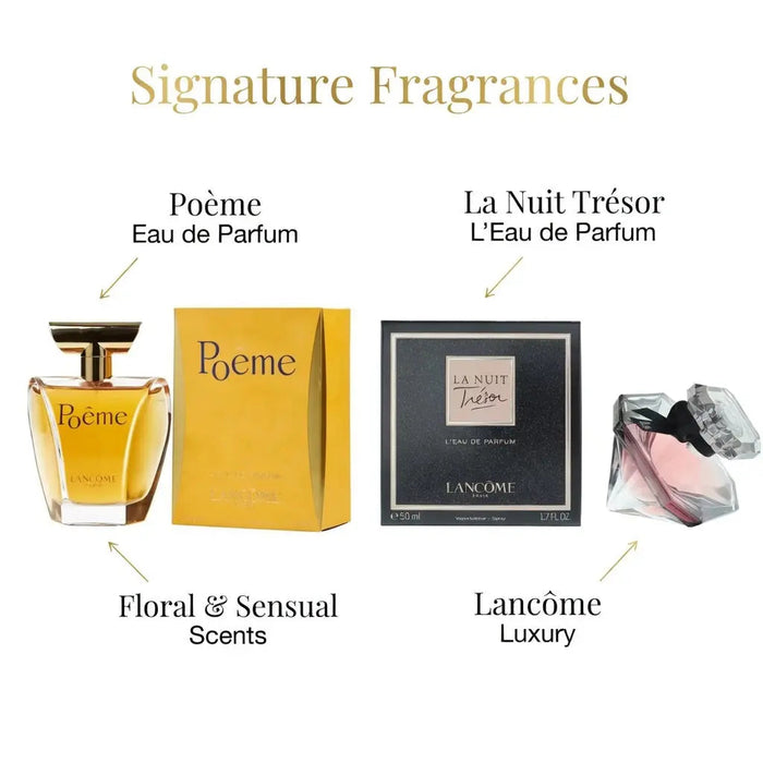 Lancôme La Nuit Trésor EDP Spray 50ml & Lancôme Poème EDP Spray 100ml Deep Romantic Floral & Warm Floral Oriental Feminine Fragrance Duo Gift Set | Iconic French Luxury Perfume Bundle for Her