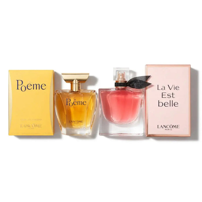 Lancôme La Vie Est Belle L’Elixir Refillable EDP Spray 50ml & Lancôme Poème EDP Spray 100ml Ultra-Rich Floral Gourmand & Warm Floral Oriental Feminine Fragrance Duo Gift Set | Iconic French Luxury Perfume Bundle for Her
