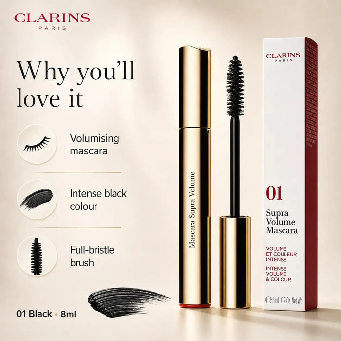 Clarins Supra Volume Mascara 8ml - 01 Intense Black Pack of 3