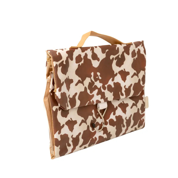 Cow Print Threefold Hanging Wash Bag & Small Makeup Bag Set