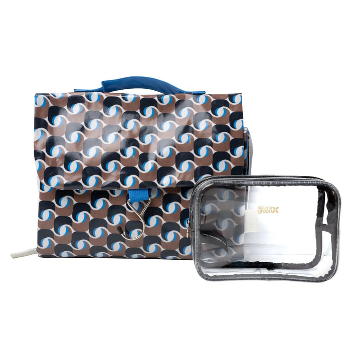 Geometra Azure Threefold Hanging Wash Bag and Beauty Kit Case Set
