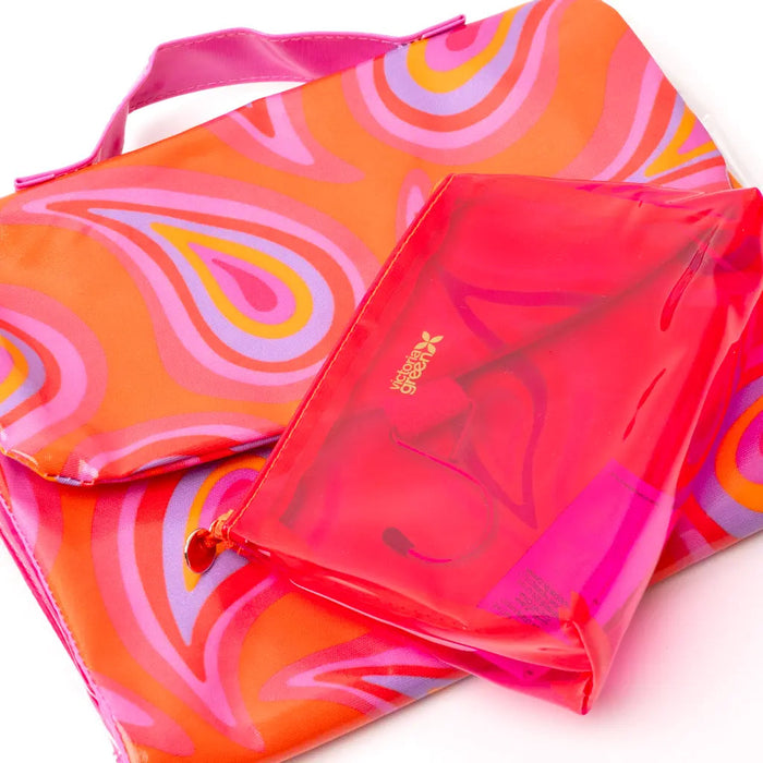 Groovy Paisley Threefold Hanging Wash Bag and Small Clear Makeup Bag Set