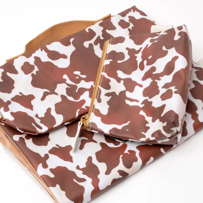 Cow Print Threefold Hanging Wash Bag & Small Makeup Bag Set