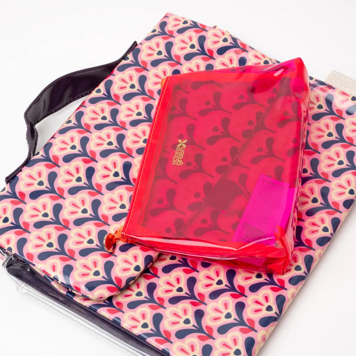 Pink Deco Lily Threefold Hanging Wash and Small Clear Makeup Bag Set