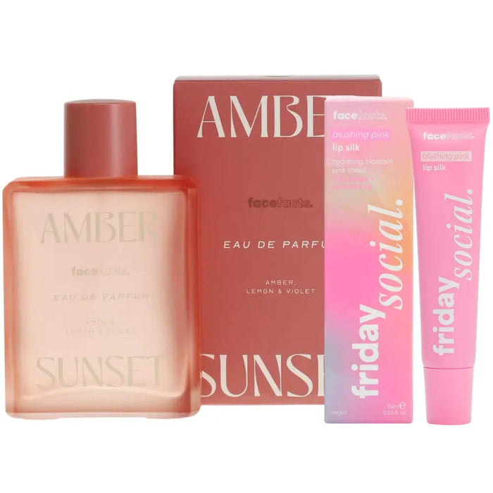 Face Facts Fragrance Lip Gloss Bundle Amber Sunset 100ml + Lip Gloss Balm