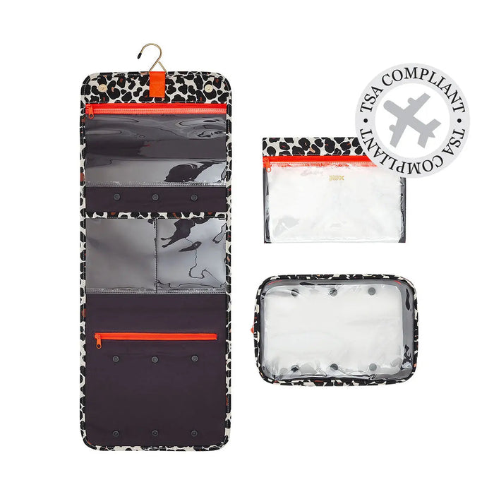 Victoria Green 'Emma' 3 in 1 Hanging Wash Bag in Leopard Print