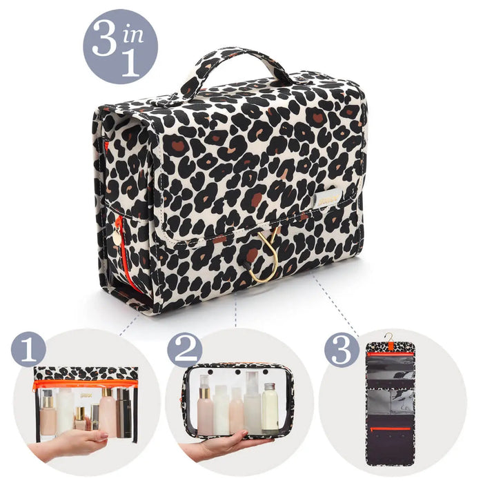 Victoria Green 'Emma' 3 in 1 Hanging Wash Bag in Leopard Print